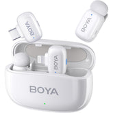 Boya Mini Wireless Microphone For Iphone/android/pc/tablets With Usb C/lightning Plug, Mfi Certified, Noise Reduion, Ai Voice Changer, 30h Battery Life With Charging Case For Video Recording Podcast White - CompuMe